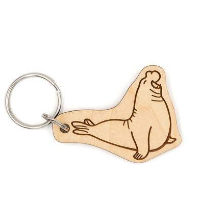 Elephant Seal Wood Keychain