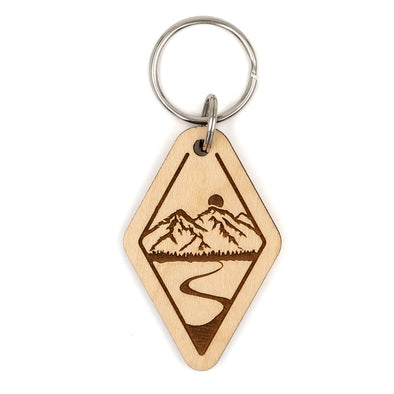 Mountains and River Wood Keychain