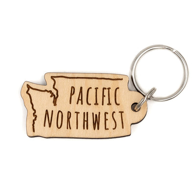 Pacific Northwest Washington State Wood Keychain