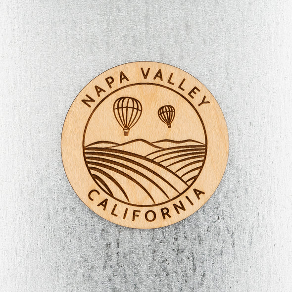 Napa Valley Circle Wood Magnet