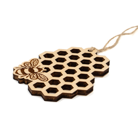 Honeycomb & Bee Wood Ornament