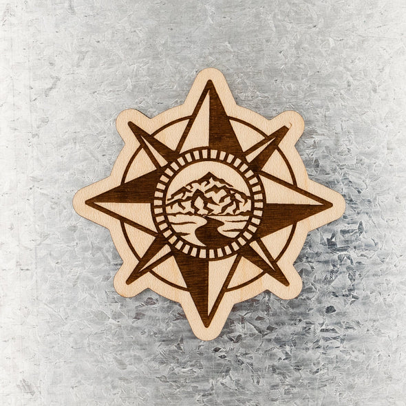 Compass Rose Wood Magnet
