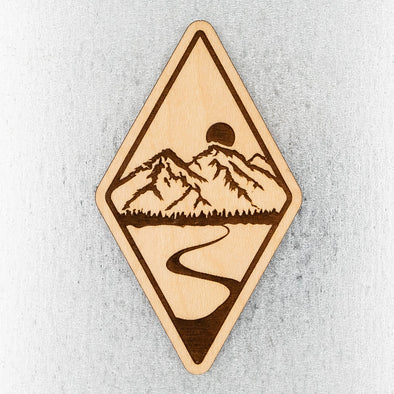 Mountains and River Wood Magnet