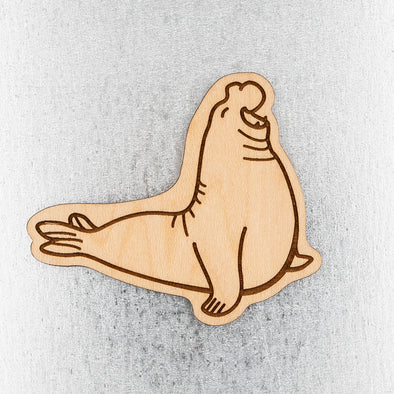 Elephant Seal Wood Magnet