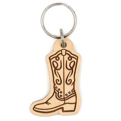 Cowboy Boot Wood Keychain