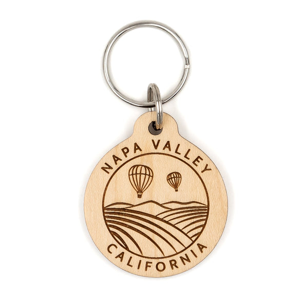Napa Valley Circle Wood Keychain