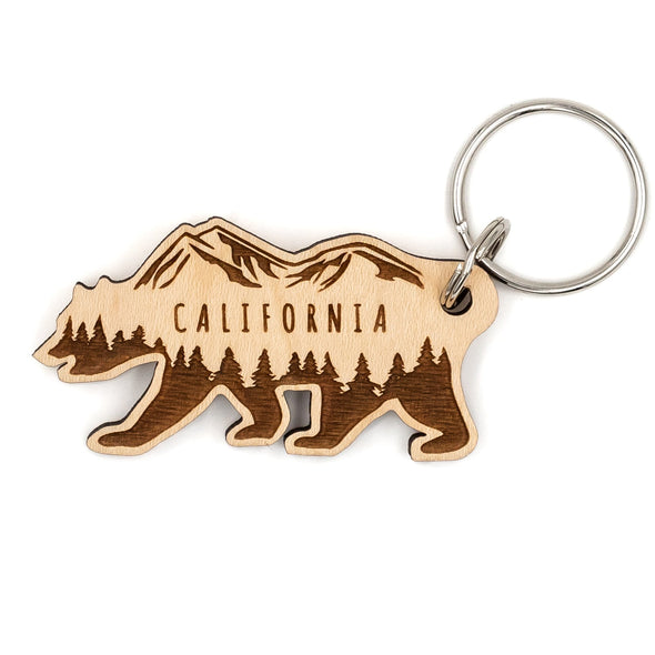 California Bear Wood Keychain