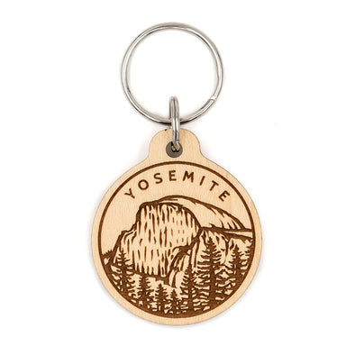 Yosemite Half Dome Circle Wood Keychain