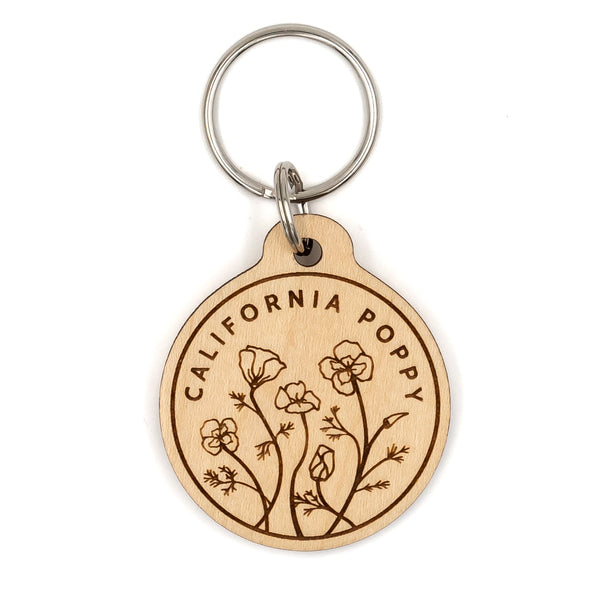 California Poppy Wood Keychain