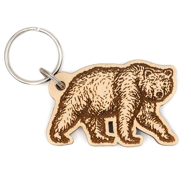 Grizzly Bear Wood Keychain