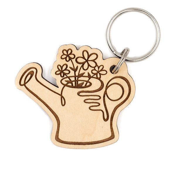 Watering Can Wood Keychain