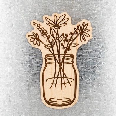 Mason Jar with Flowers Wood Magnet