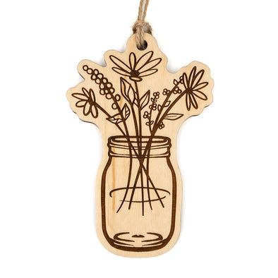 Mason Jar with Flowers Wood Ornament